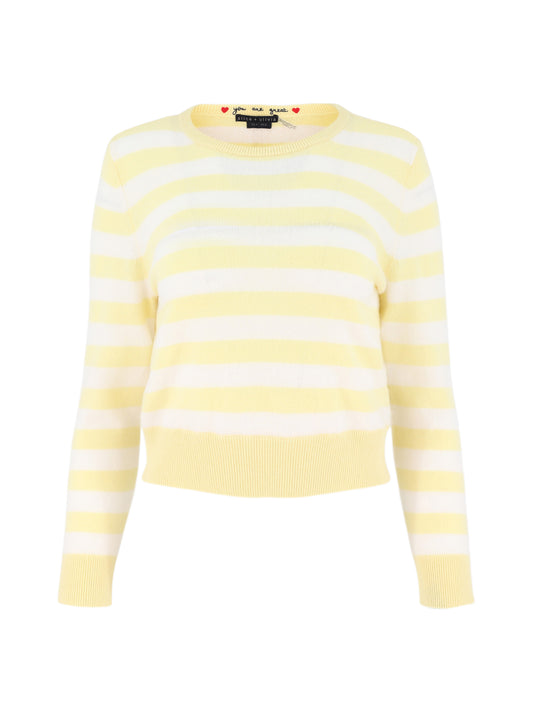 Alice + Olivia Carolann Striped Shrunken Crew Sweater in Butter/Ecru