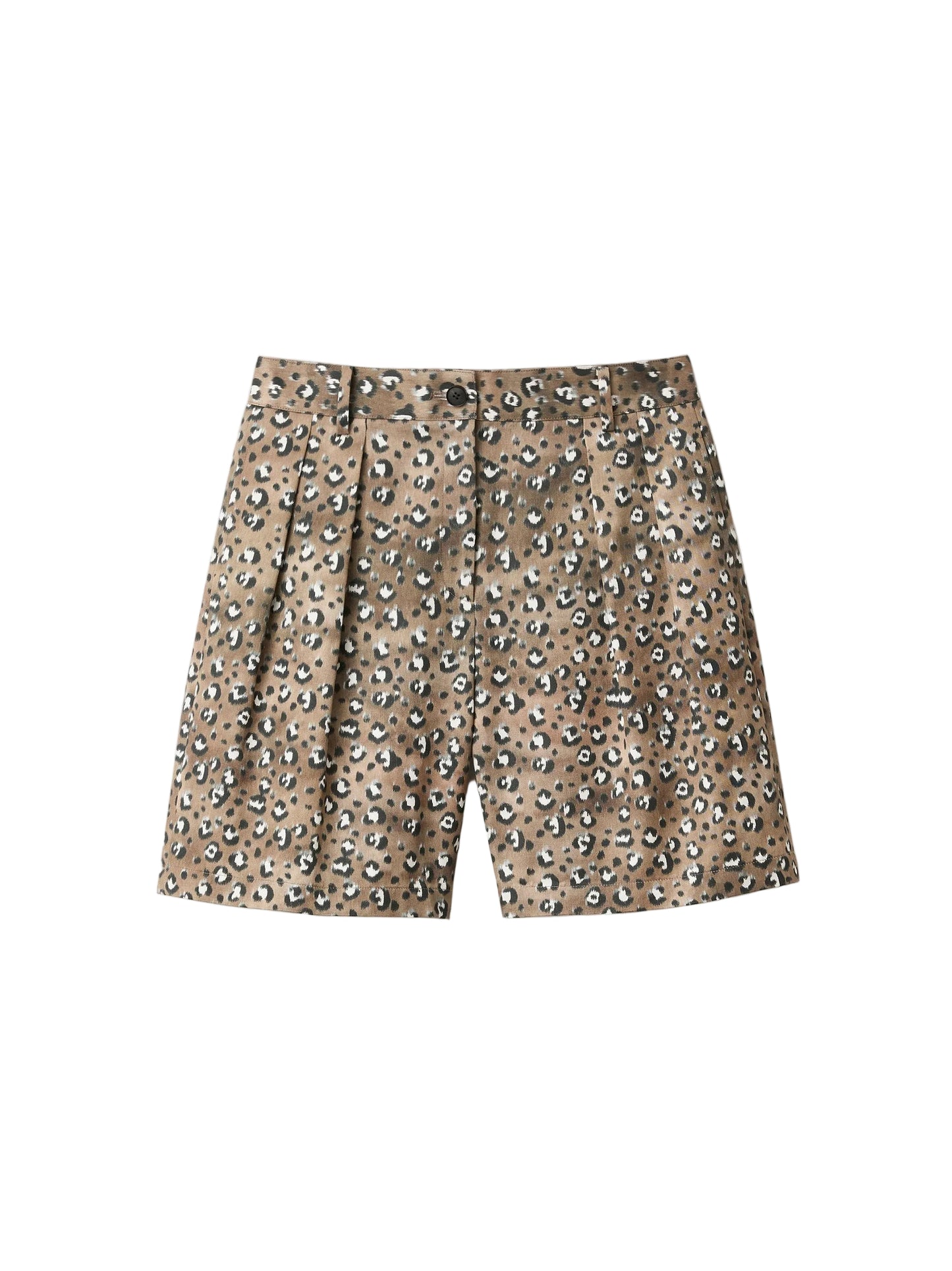 Lafayette 148 Leopard Print Cotton-Viscose Twill Park Wide Leg Short in Brownstone Multi