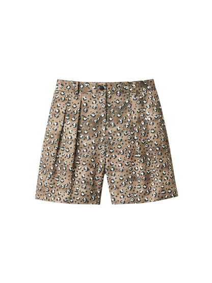 Lafayette 148 Leopard Print Cotton-Viscose Twill Park Wide Leg Short in Brownstone Multi