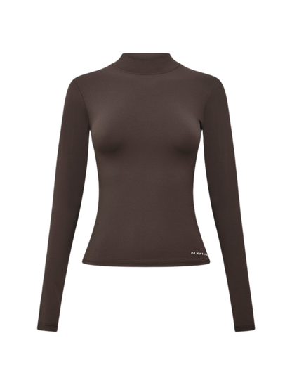 P.E Nation Foundation Mock Neck Long Sleeve Top in Coffee