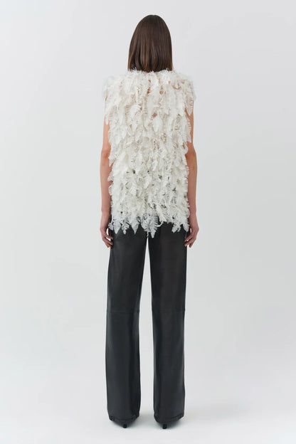 Simkhai Fei Feathery Satin Top in Ivory