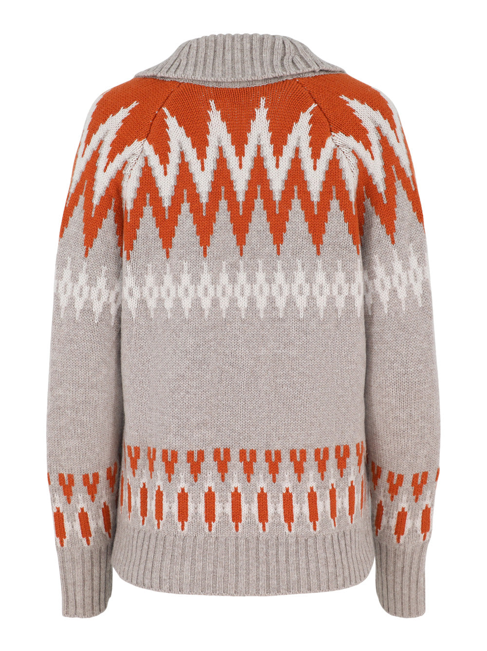 Kinross Cashmere Fairisle Shawl Collar Cardigan in Taupe Multi