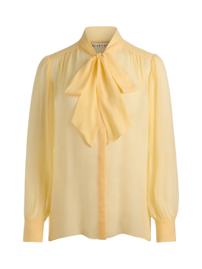 Alice + Olivia Thayer Tie Neck Blouse in Butter