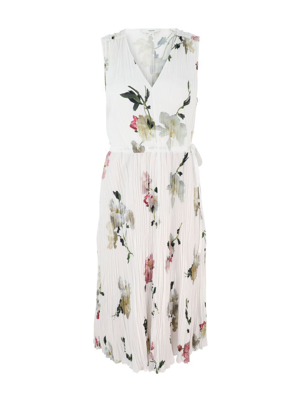 Vince Wilted Peony Pleated V-Neck Dress in White Peony – Leigh's