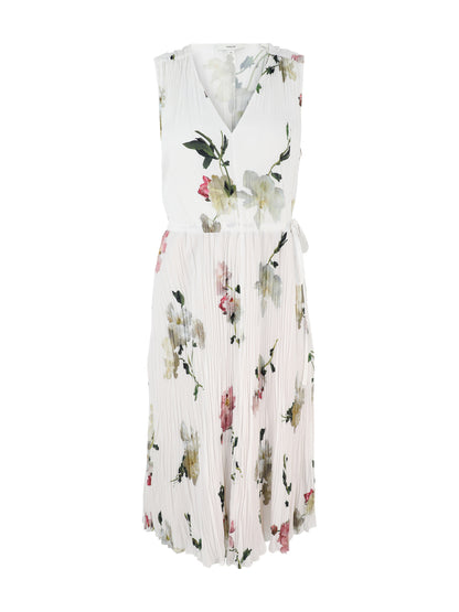 Vince Wilted Peony Pleated V-Neck Dress in White Peony