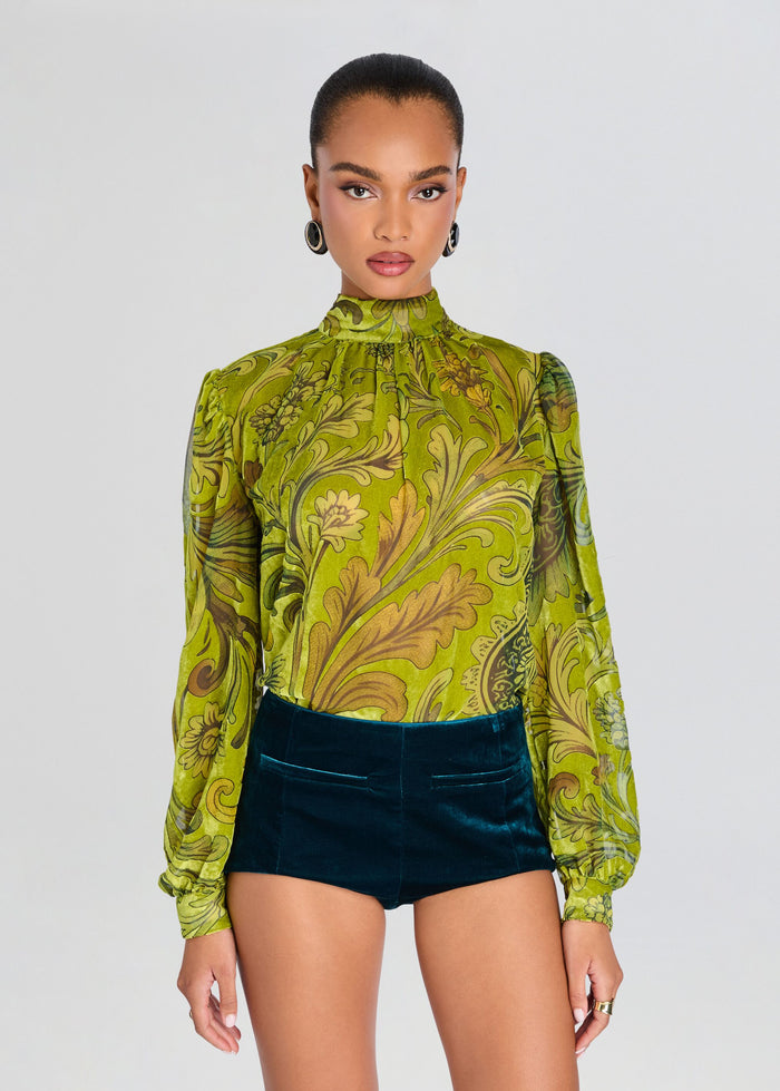 Retrofête Aradea Velvet Top in Envy Paisley Burnout