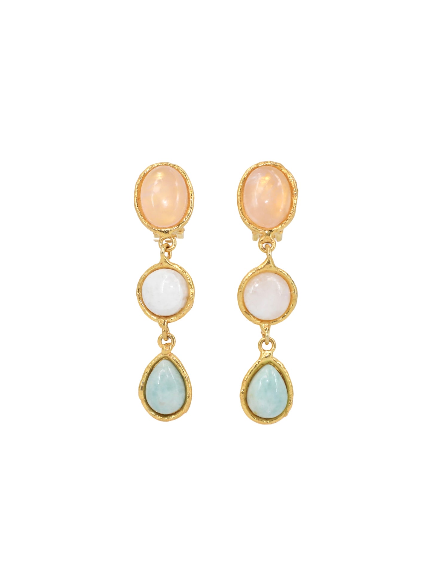 Sylvia Toledano Cascade 3 Earring in Pink Quartz/Moonstone/Amazonite