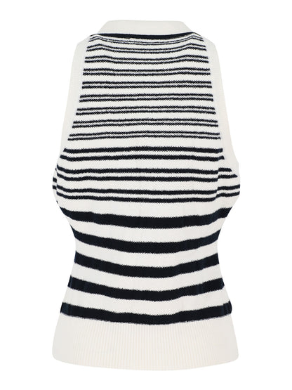 Veronica Beard Meera Knit Tank in Off White/Navy
