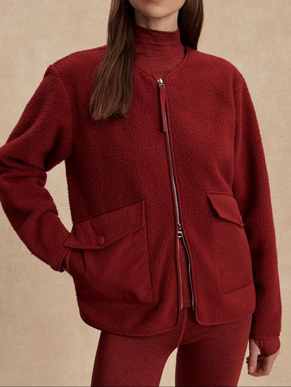 Varley Marina Collarless Fleece in Red Dahlia