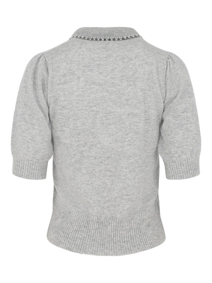 Autumn Cashmere Peter Pan Collar Sweater Shirt With Rhinestone Trim