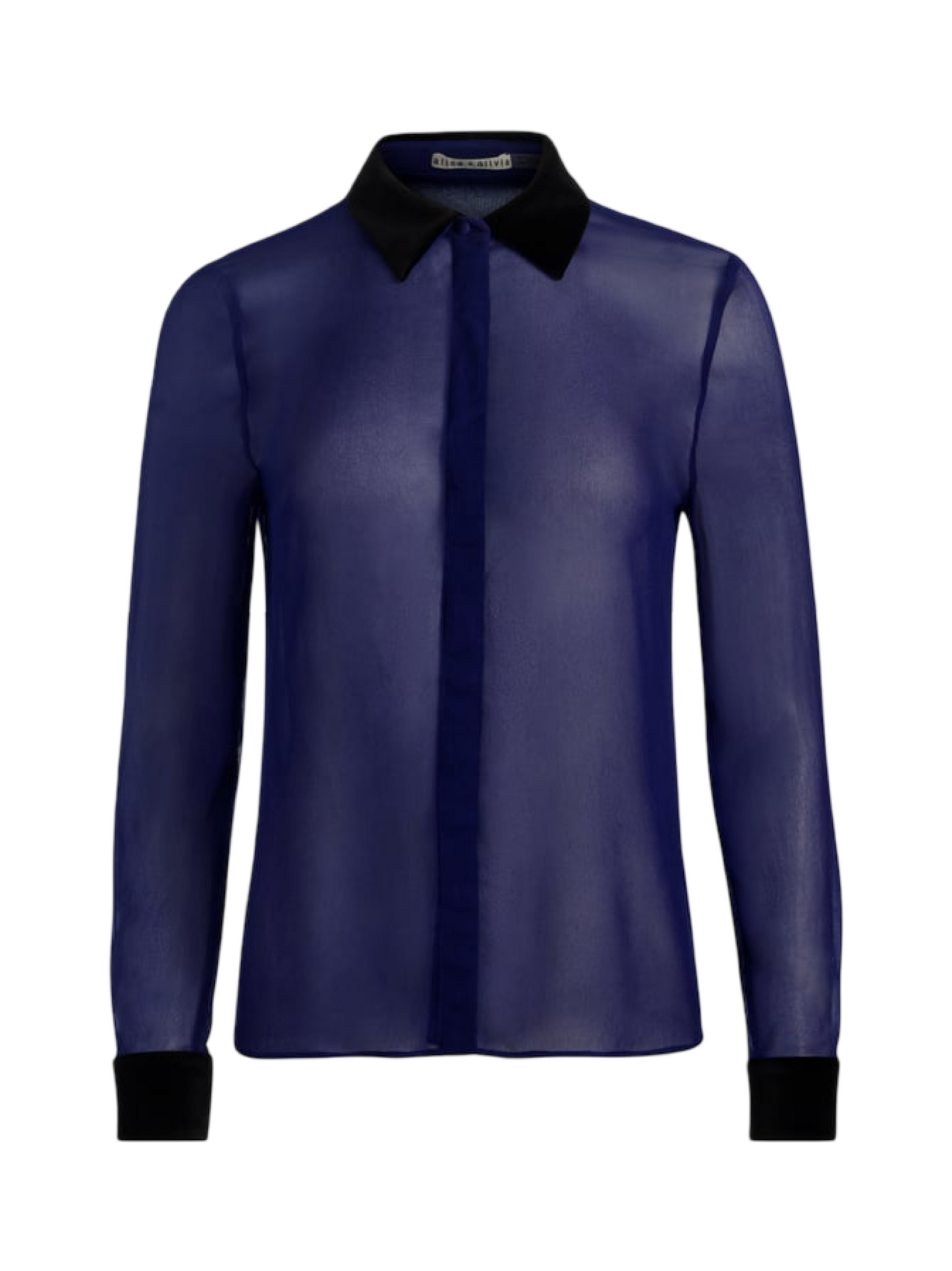 Alice + Olivia Willa Combo Blouse in Midnight Blue/Black