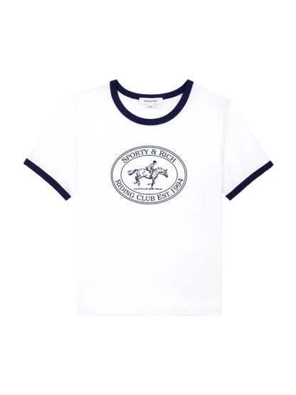 Sporty & Rich Riding Club Ringer Tee in White