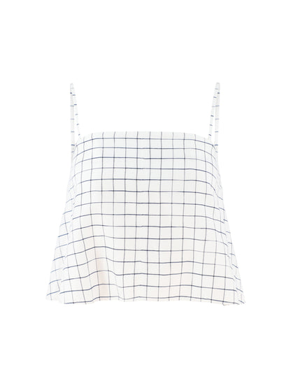 Vince Trellis Plaid Strapless Tie Back Top in Off White/Navy