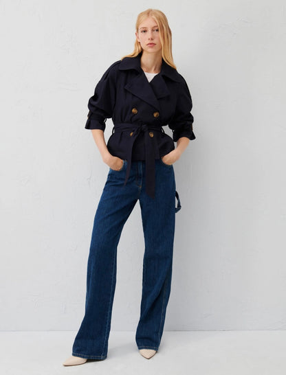 Marella Uragano Double-Breasted Cropped Trench in Navy