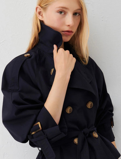 Marella Uragano Double-Breasted Cropped Trench in Navy