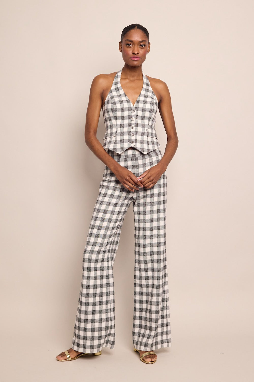 Cara Cara Mayflower Pants in Black Ivory Boucle Grid