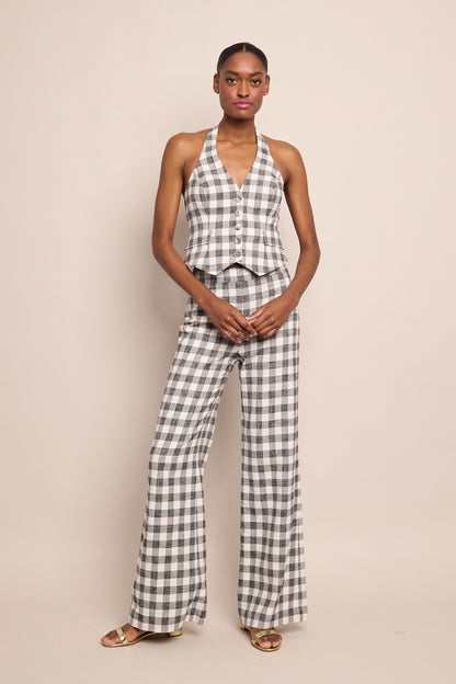 Cara Cara Mayflower Pants in Black Ivory Boucle Grid