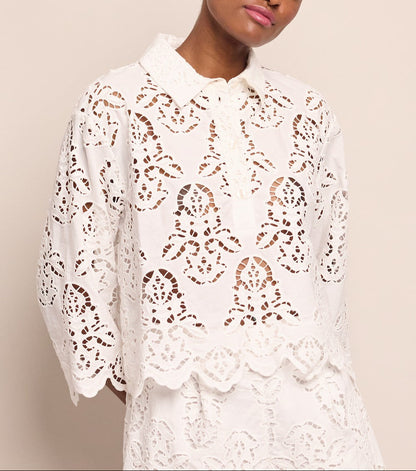 Cara Cara Erica Shirt in White Embroidered Eyelet