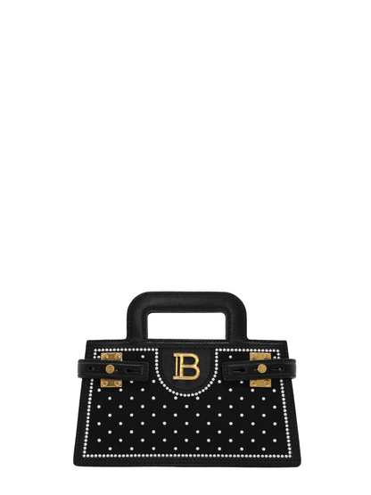 Balmain B-Buzz Small Top Handle-Pearl Embellished Satin Bag