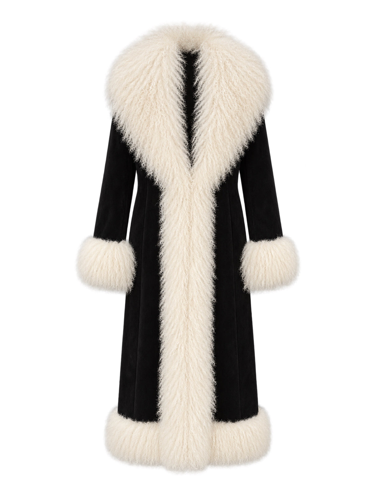 Susanna Chow Dorothy Ultra Suede Maxi Coat in Black/White
