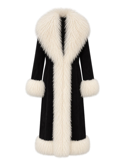 Susanna Chow Dorothy Ultra Suede Maxi Coat in Black/White