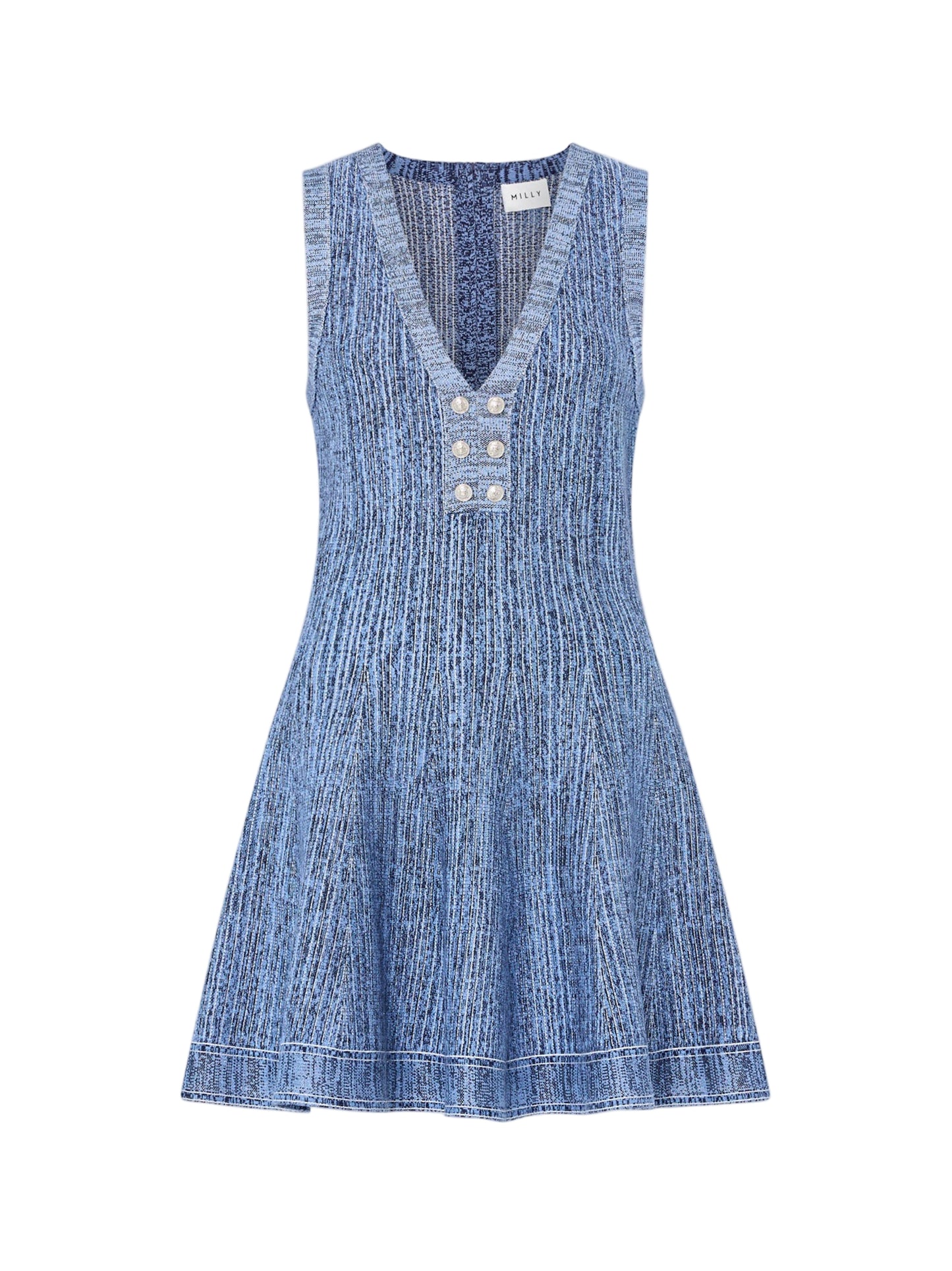 Milly Shelby Pinstripe Knit Flare Dress in Blue Multi