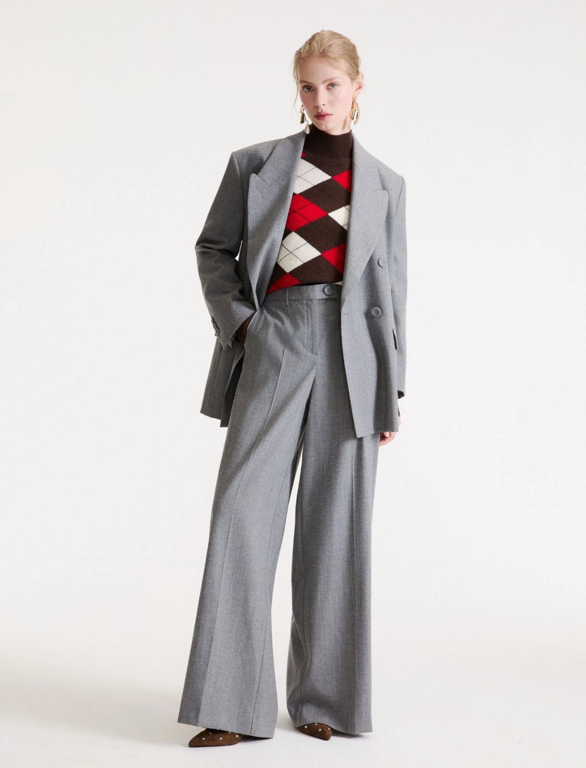 Marella Long Trouser in Melange Grey