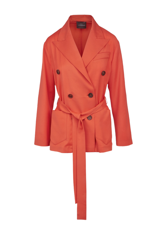 Lorena Antoniazzi Double Breasted Wool Blazer in Coral Red