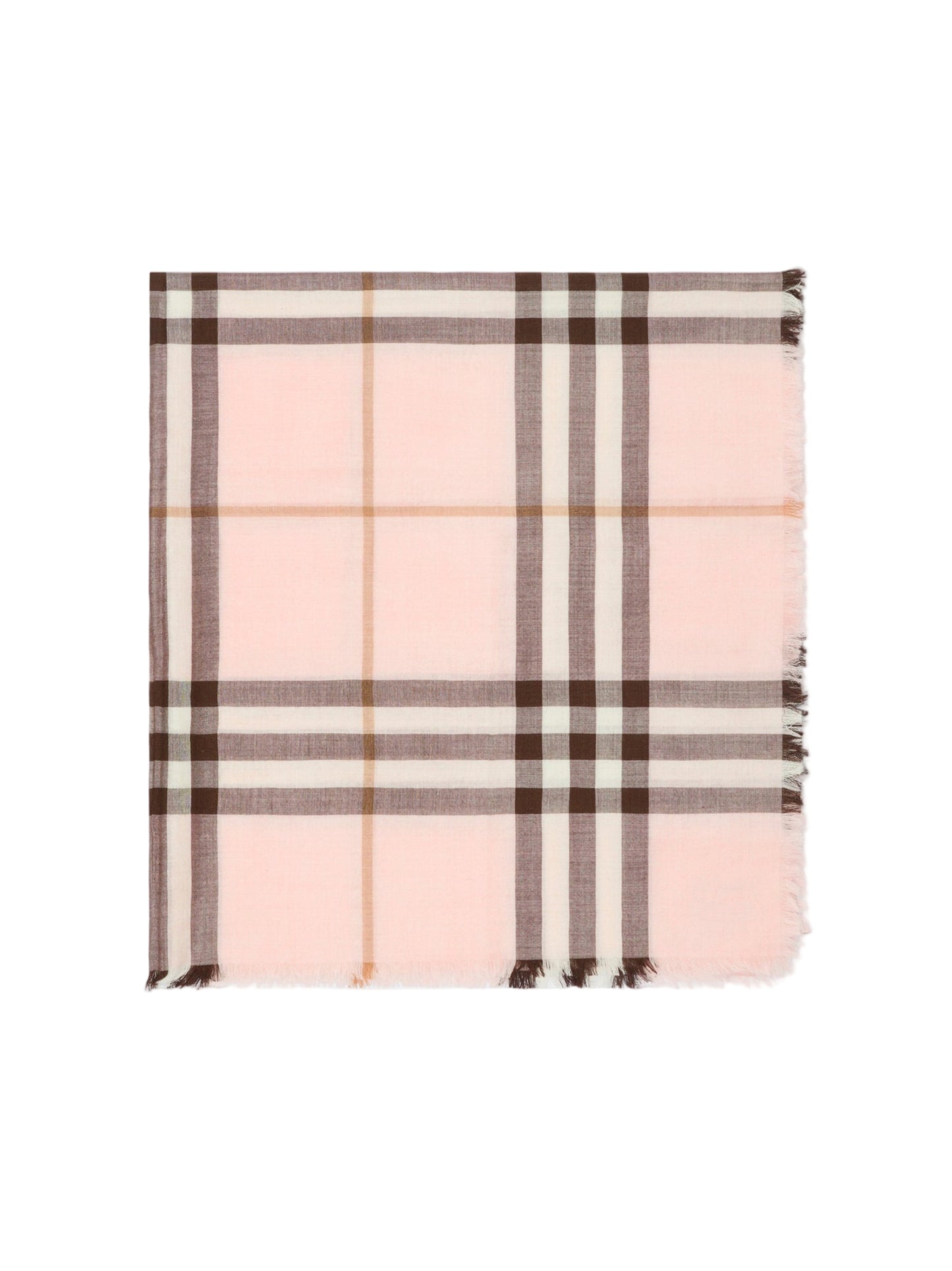 Burberry Wide Reversible Check Wool Silk Scarf in Bow Pink/ Pebble White