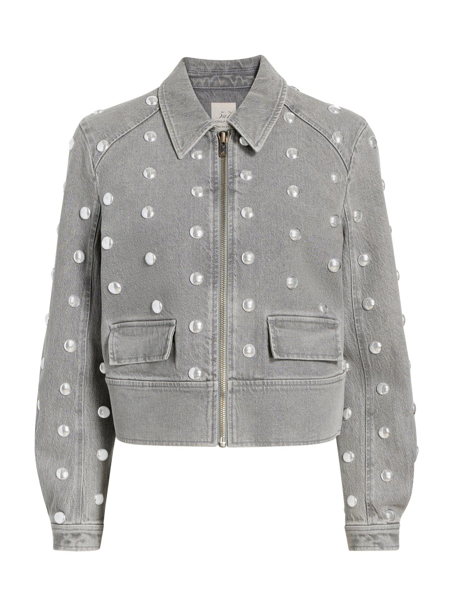 Cinq à Sept Studded Denim Harriet Jacket in Lune/Silver