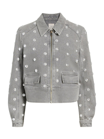 Cinq à Sept Studded Denim Harriet Jacket in Lune/Silver