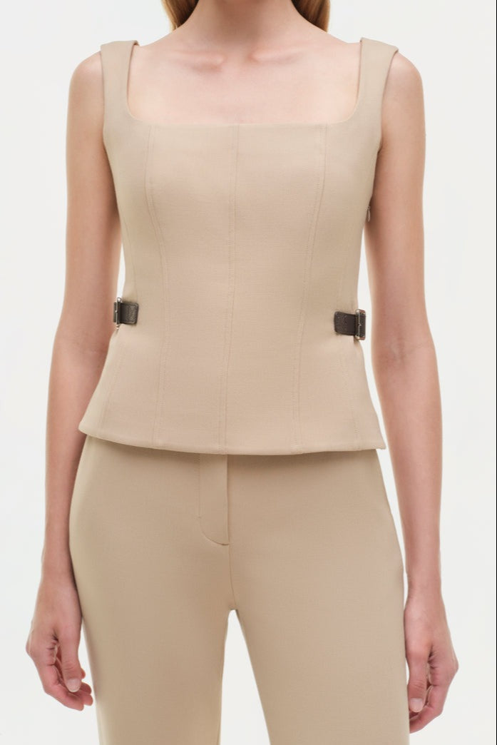 Simkhai Windsor Belted Top in Camel
