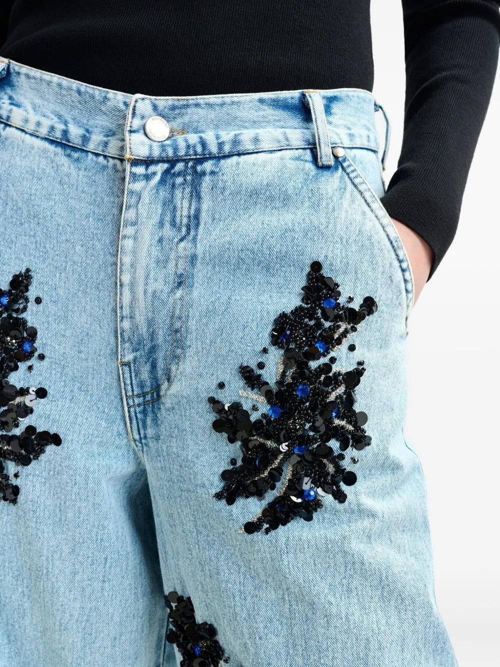 Essentiel Antwerp Embellished Wide-Leg Jeans in Blue and Black