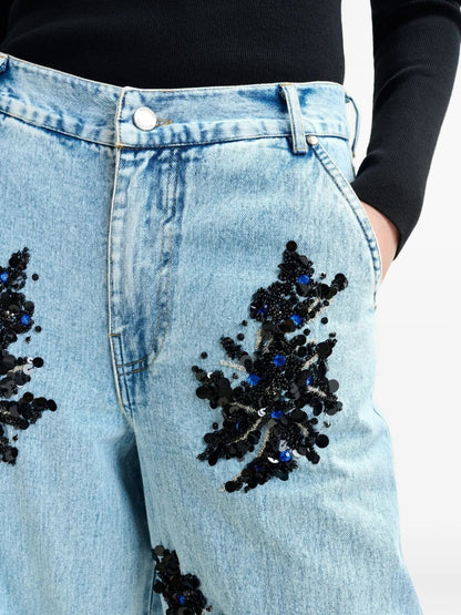 Essentiel Antwerp Embellished Wide-Leg Jeans in Blue and Black