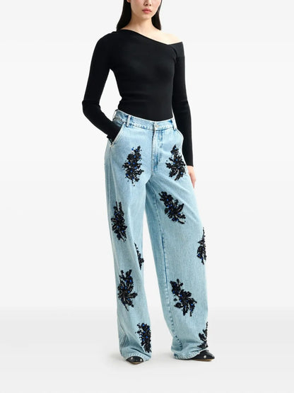 Essentiel Antwerp Embellished Wide-Leg Jeans in Blue and Black