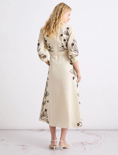 Marella Duster Shirt Dress Midi Linen Dress in Cream