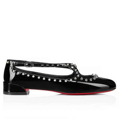 Christian Louboutin Pilouta Jane Spikes Flat Ballerinas in Black | In-Store Only