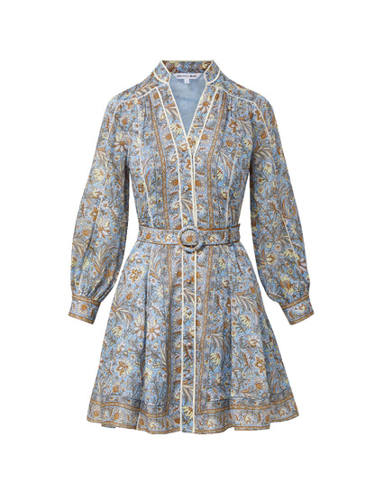 Veronica Beard Kumar Belted Mini Dress in Blue Jay Multi