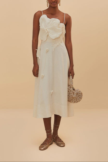 Farm Rio Garden Sleeveless Midi Dress in Off-White