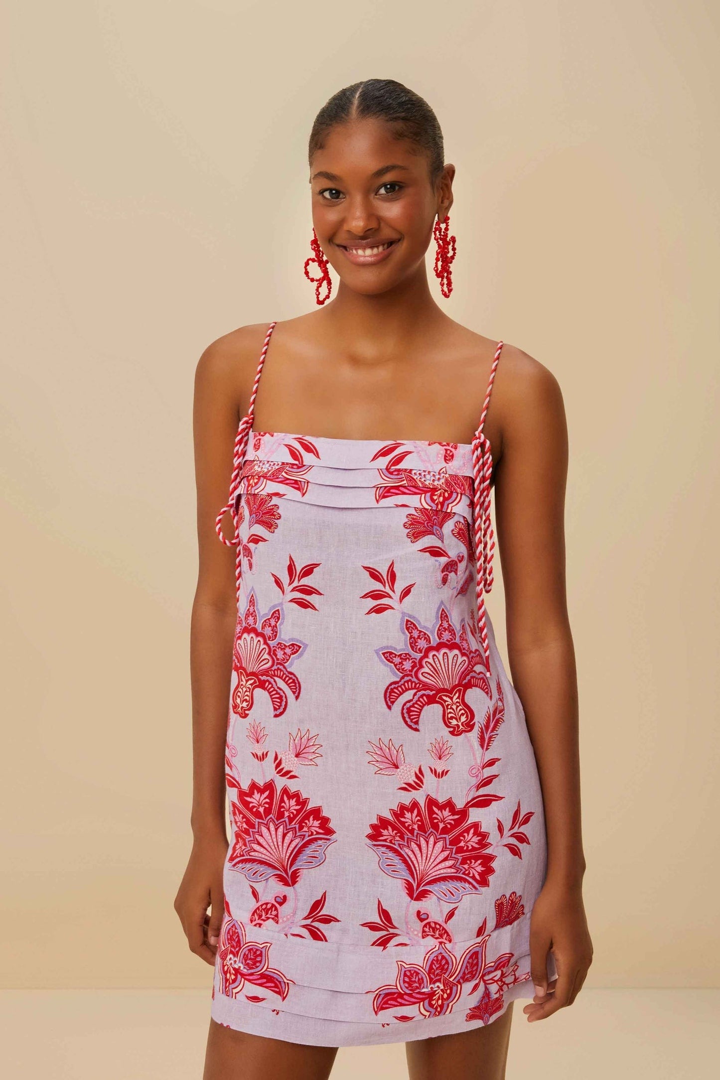 Farm Rio Mini Sleeveless Dress in Porcelain Garden Lilac