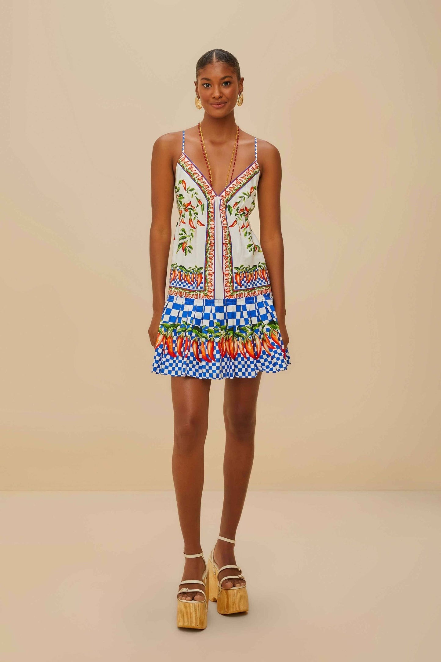 Farm Rio Off-White Picnic Peppers Ainika Organic Cotton Mini Dress