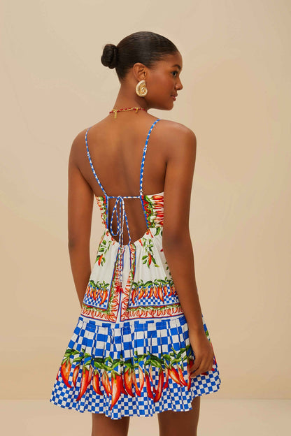 Farm Rio Off-White Picnic Peppers Ainika Organic Cotton Mini Dress