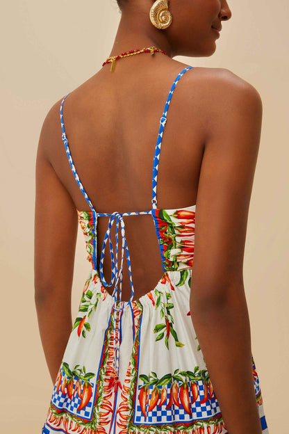 Farm Rio Off-White Picnic Peppers Ainika Organic Cotton Mini Dress