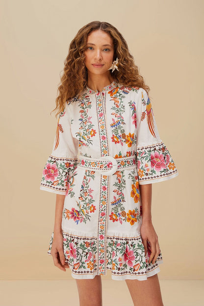Farm Rio Mini Dress in Delicate Forest Scarves Off-White