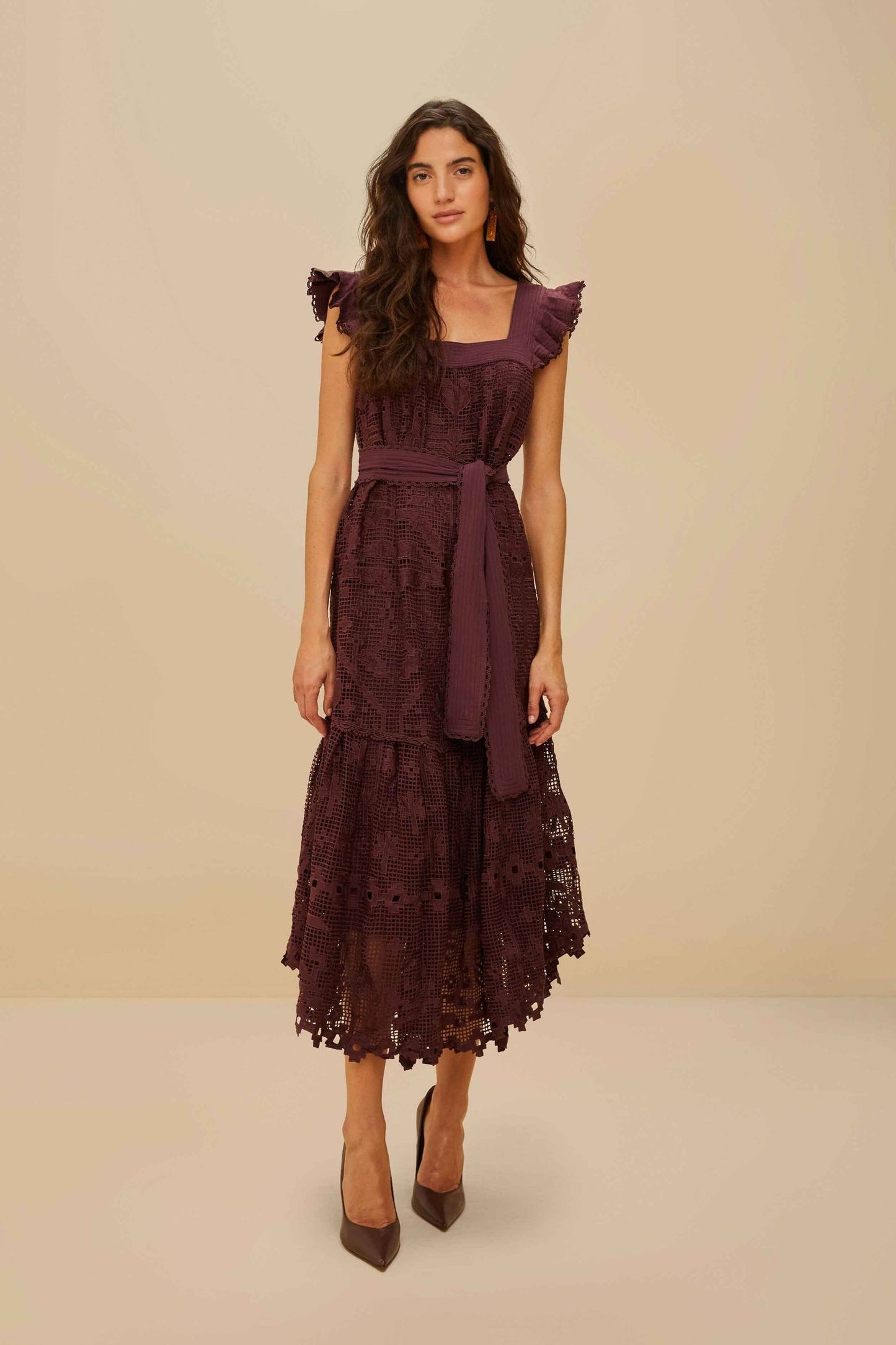 Farm Rio Pineapple Guipure Midi Dress in Brown – Leigh's of Breton Village