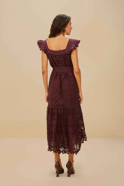 Farm Rio Pineapple Guipure Midi Dress in Brown
