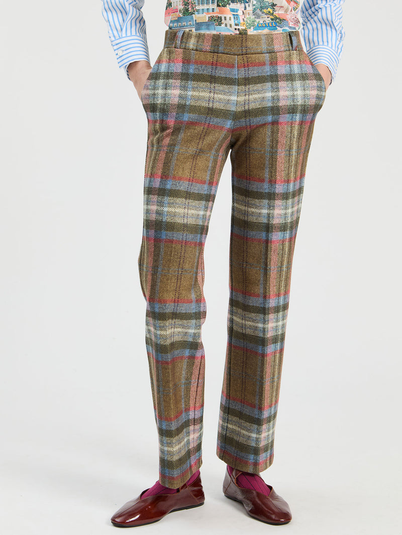Vilagallo Martina Bold Plaid Pant in Olive Multi