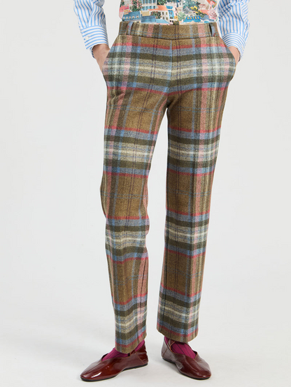 Vilagallo Martina Bold Plaid Pant in Olive Multi