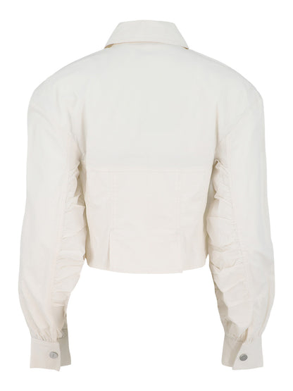 Ganni Washed Stretch Cotton Bomber Jacket in Egret