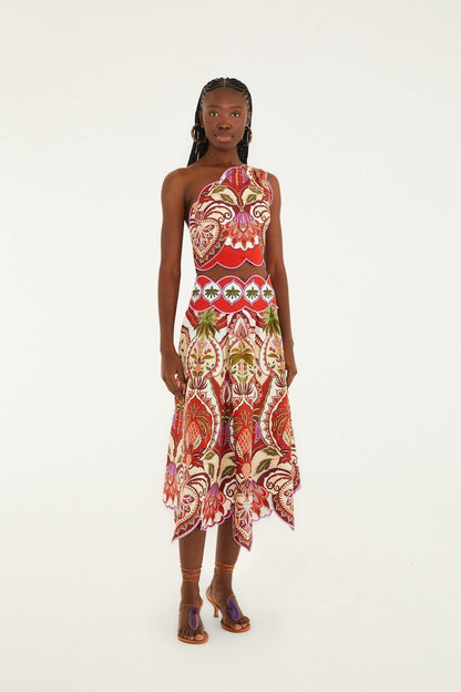 Farm Rio Odara Red Scallops One Shoulder Top
